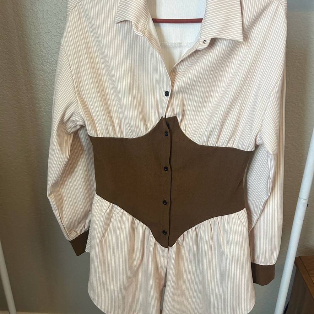 Cider Women's Striped Brown and White Jacket